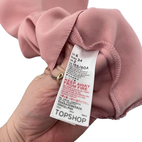 Topshop Women's Cold Shoulder Keyhole Mock Neck Dress Casual Pink Size 2 - Picture 2 of 12